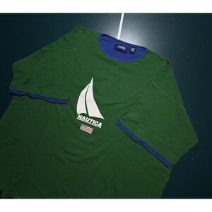 Vintage Nautica Waffle Thermal T‎ Shirt Size XL Ringer Green Blue Preppy